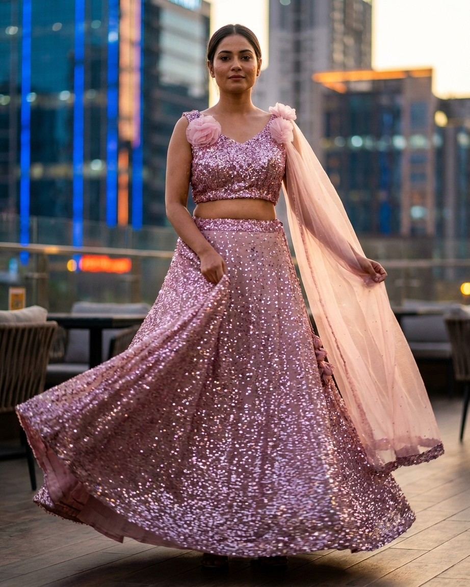Blush Stardust Sequin Lehenga