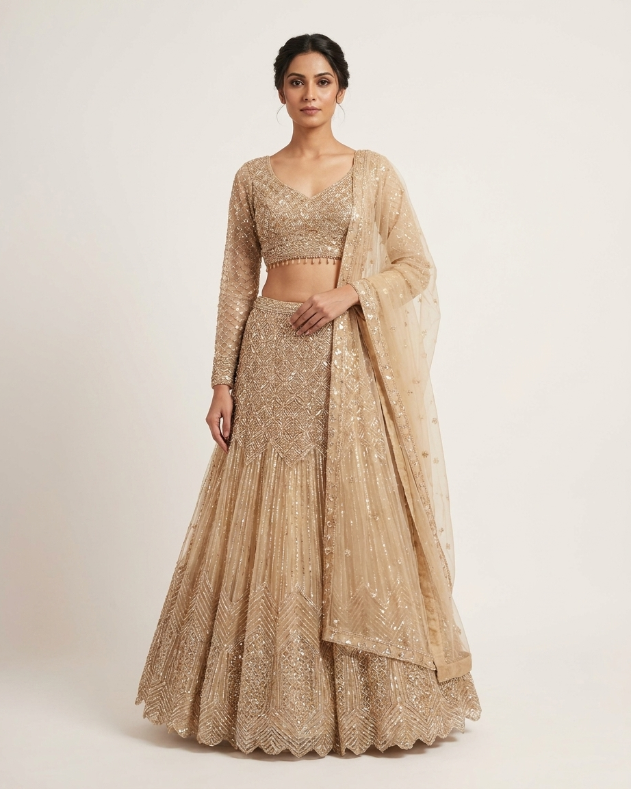 Champagne Stardust Mermaid Lehenga