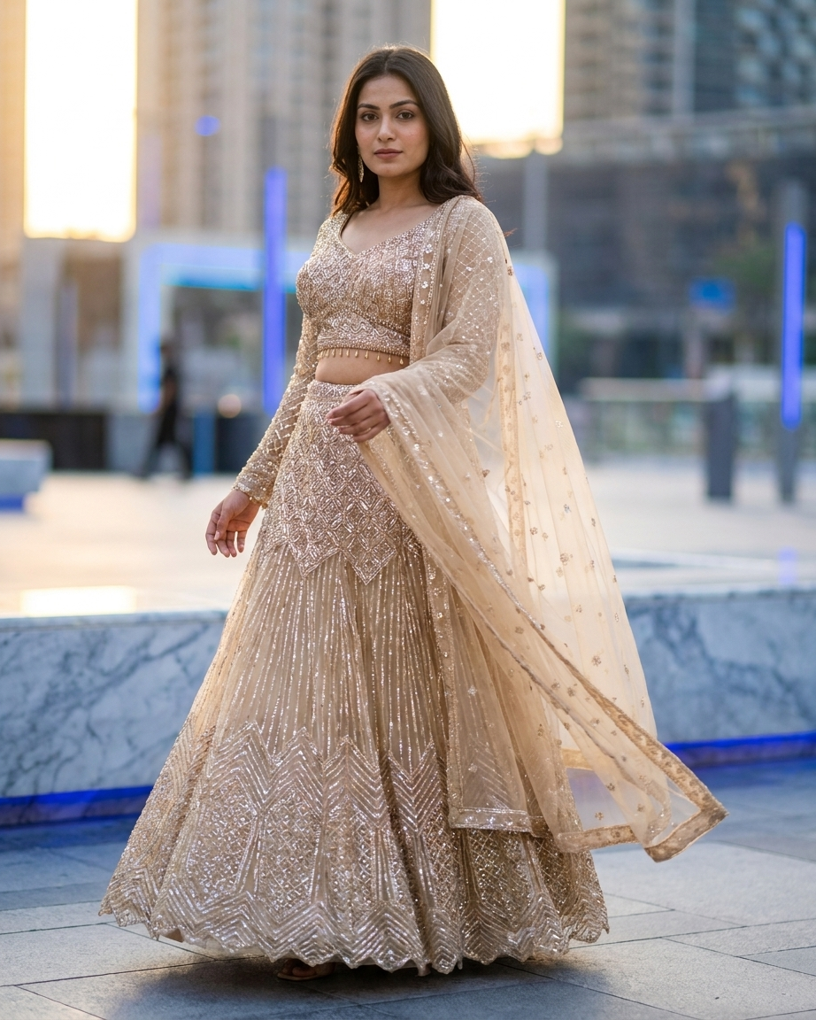 Champagne Stardust Mermaid Lehenga