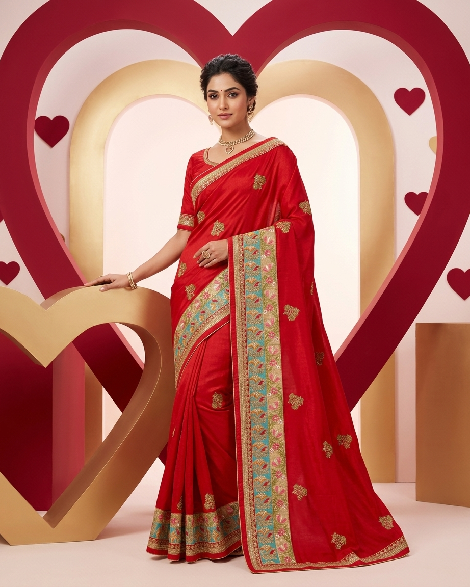 Crimson Lotus Border Saree