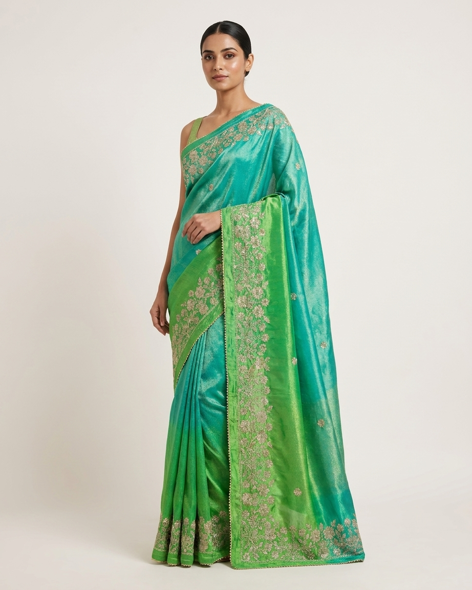 Emerald Grace Embroidered Saree