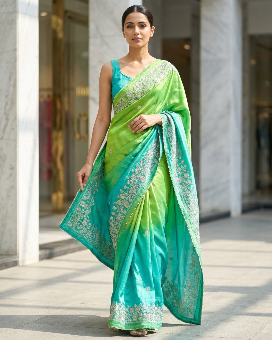 Emerald Grace Embroidered Saree