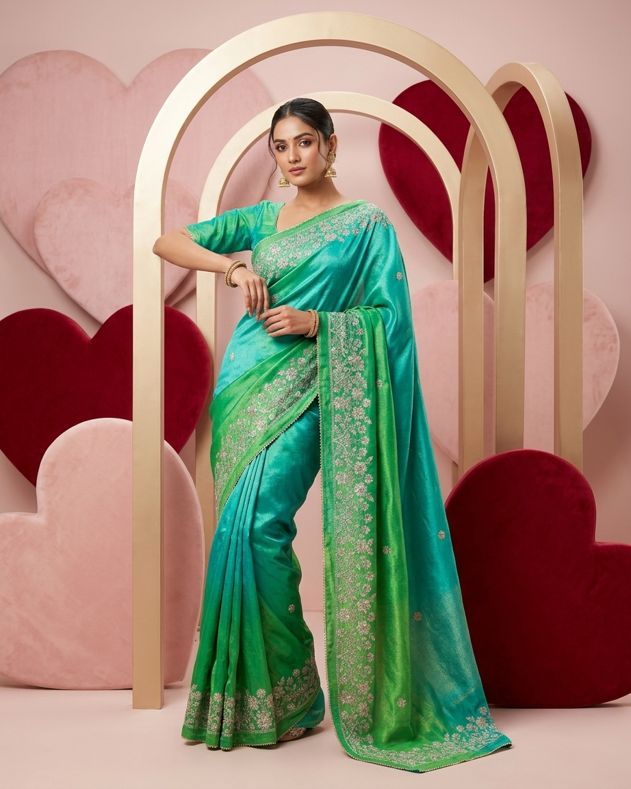 Emerald Grace Embroidered Saree