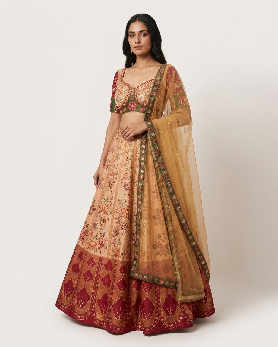 Heritage Peach Floral Lehenga Set