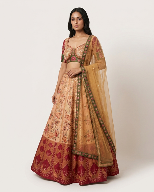 Heritage Peach Floral Lehenga Set