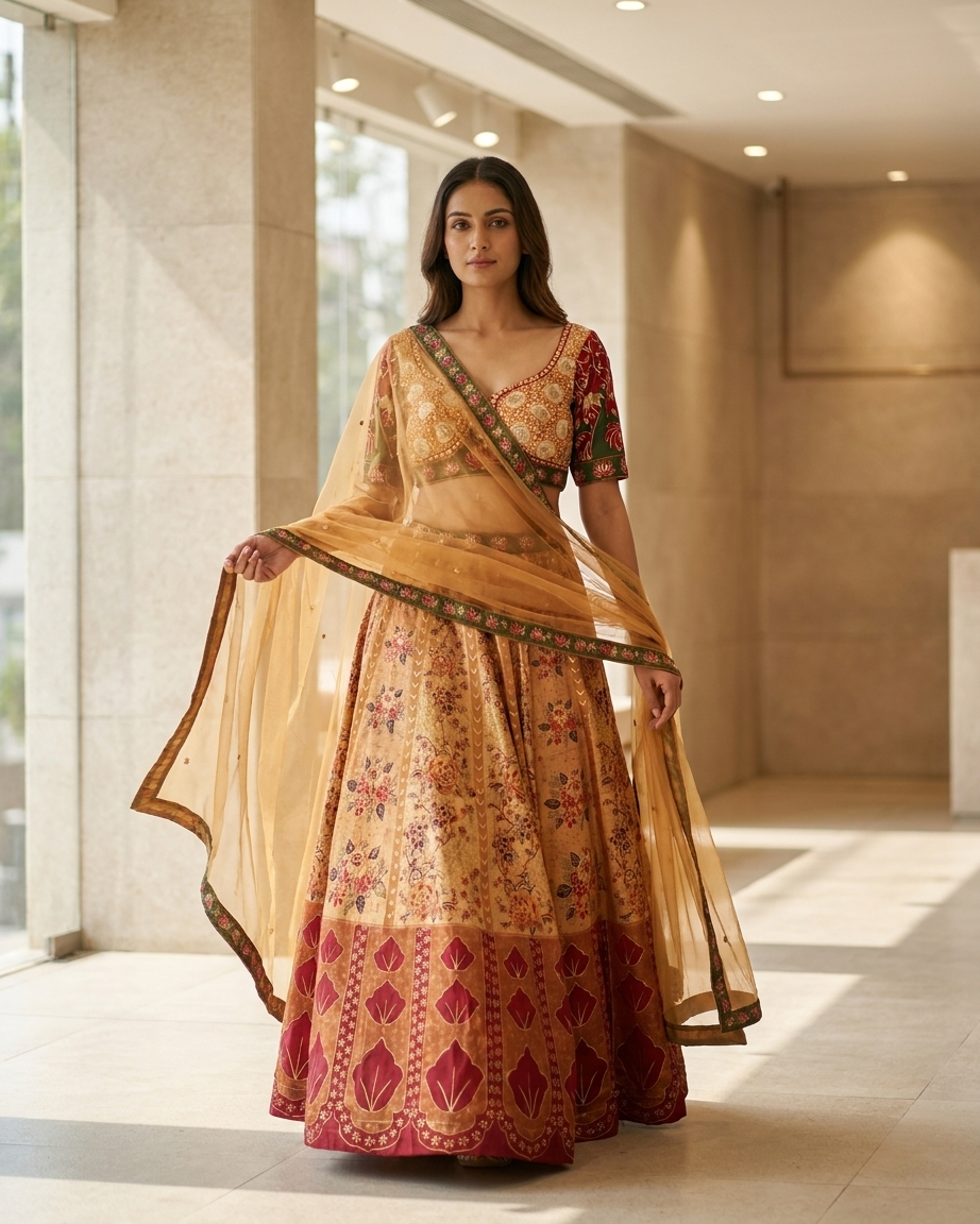 Heritage Peach Floral Lehenga Set