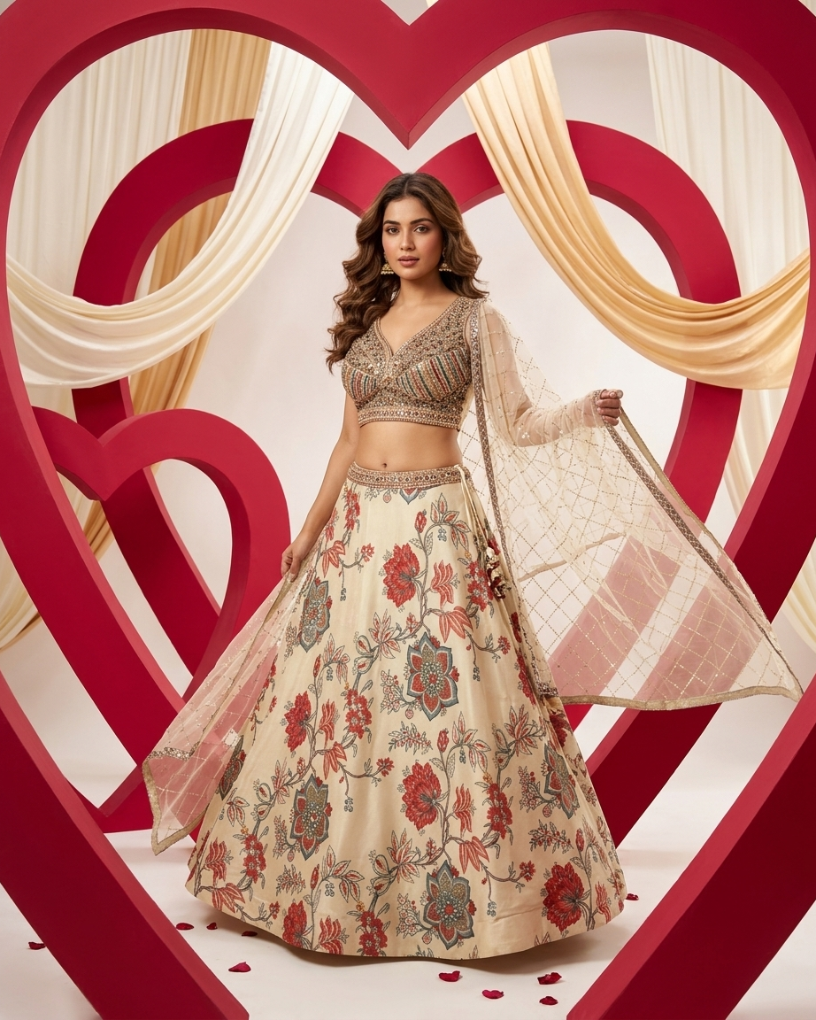 Ivory Bloom Cape Lehenga