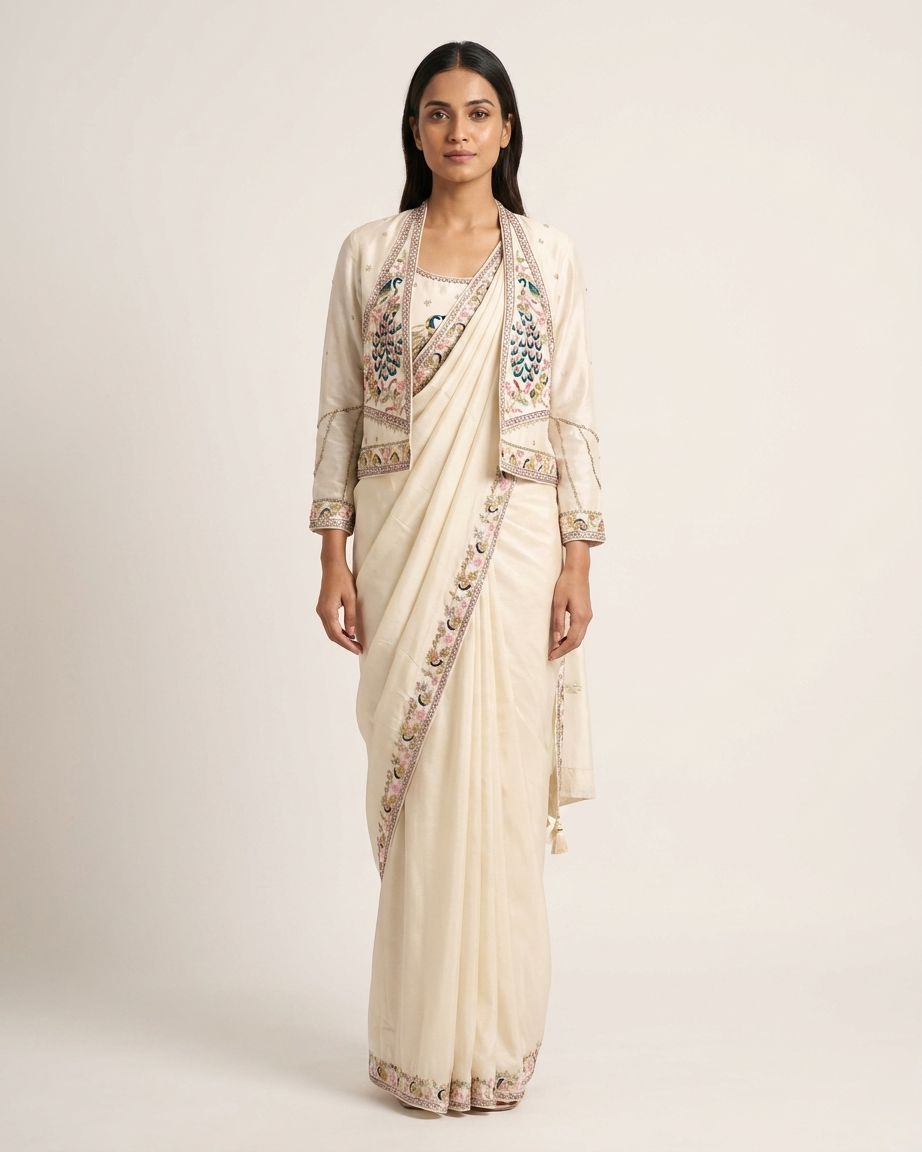 Ivory Peacock Elegance Saree