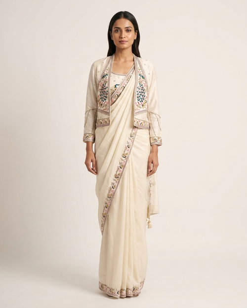 Ivory Peacock Elegance Saree