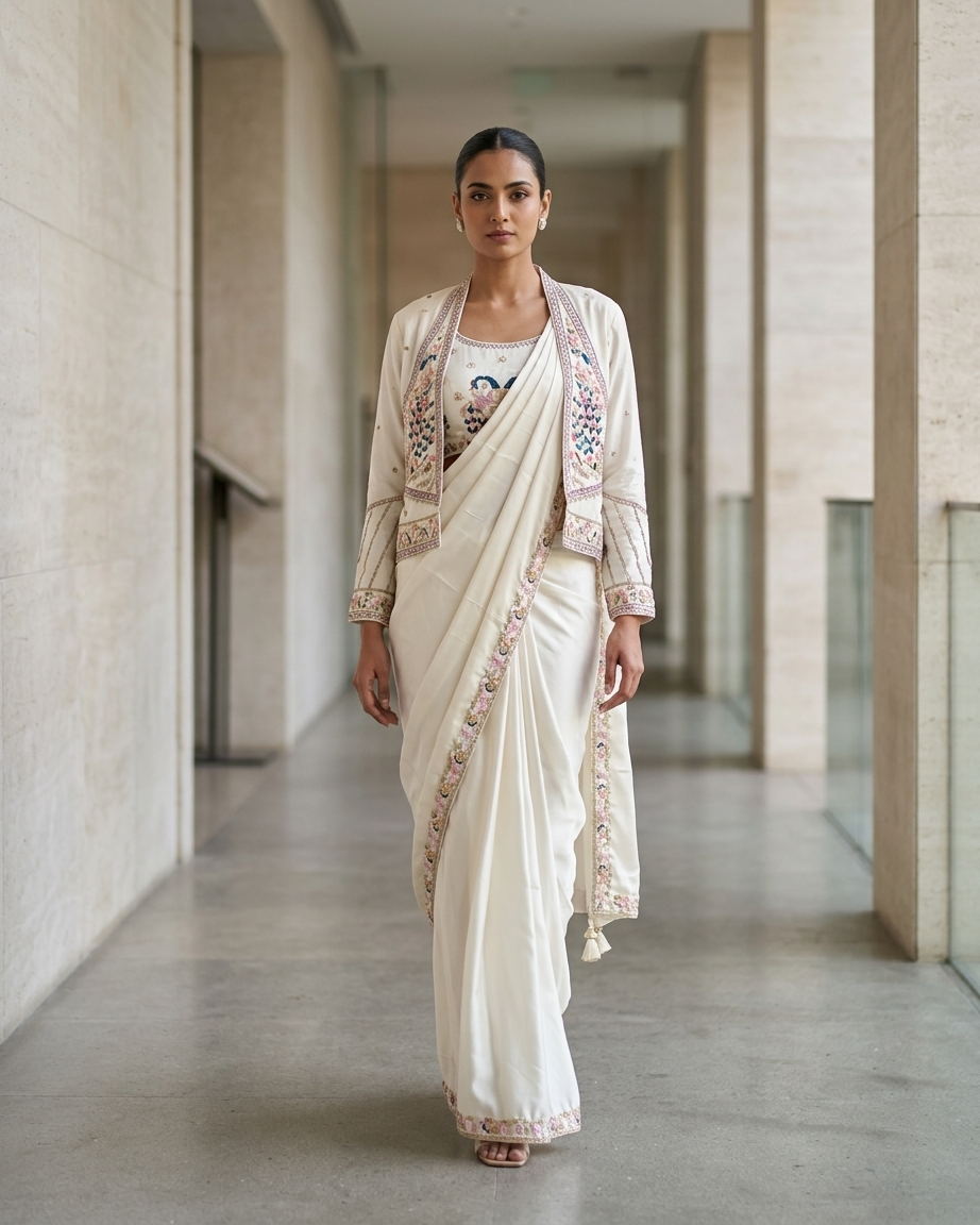 Ivory Peacock Elegance Saree