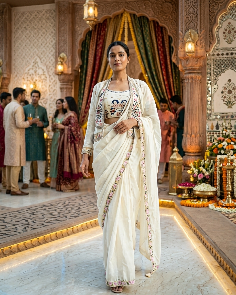 Ivory Peacock Elegance Saree