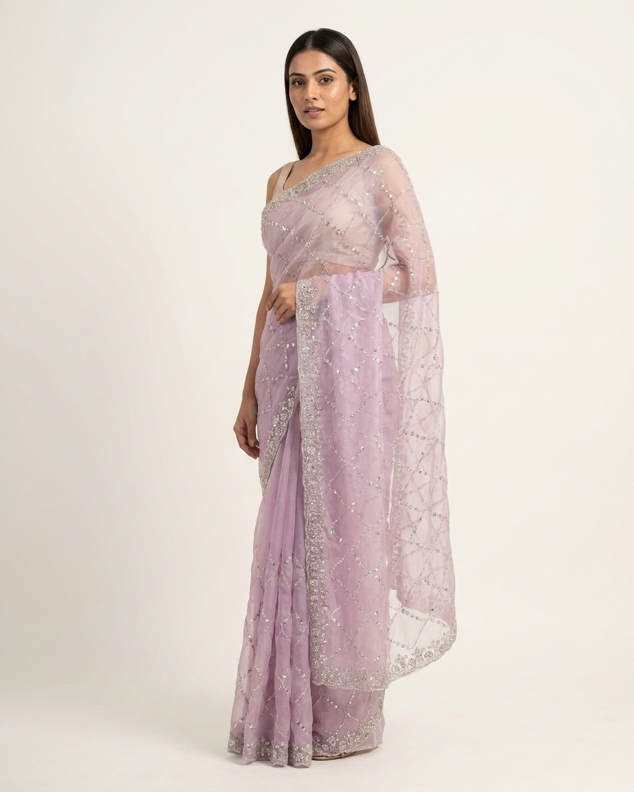 Lilac Blossom Sequin Saree