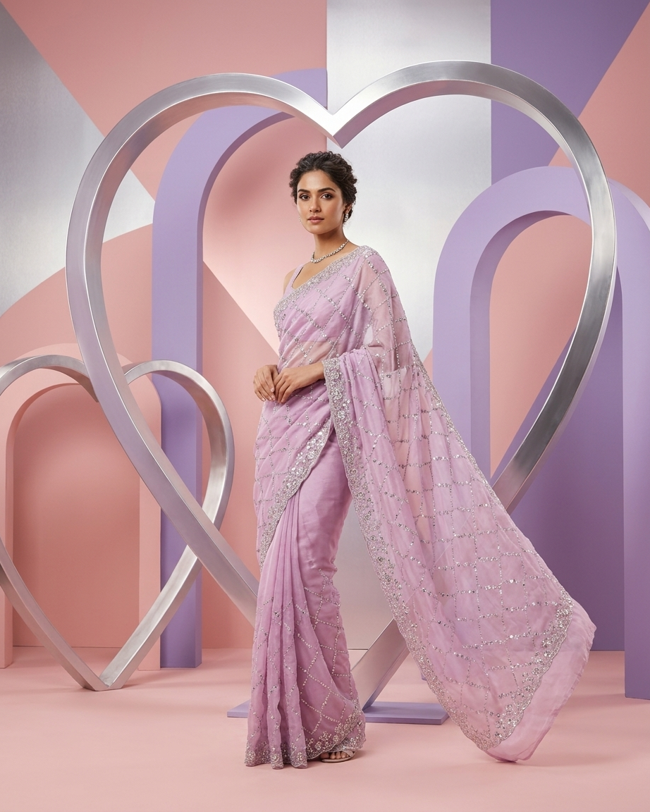 Lilac Blossom Sequin Saree