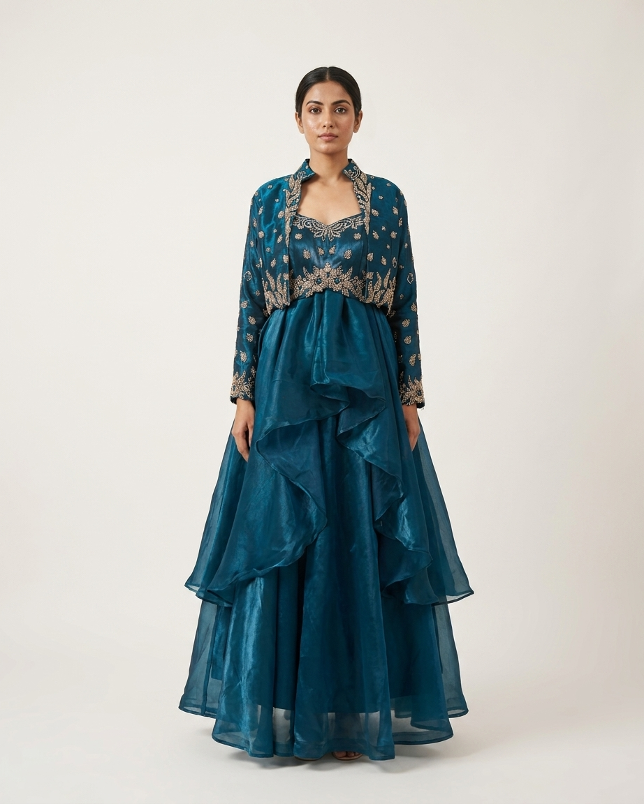 Midnight Sapphire Layered Lehenga Set