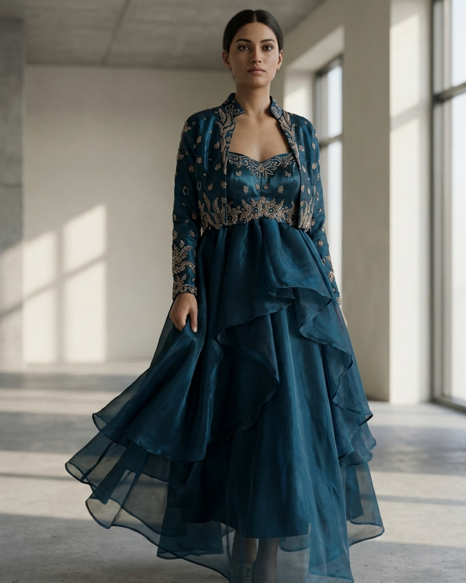Midnight Sapphire Layered Lehenga Set