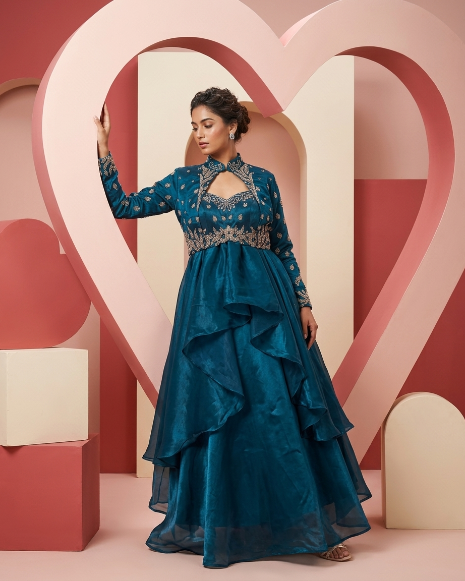 Midnight Sapphire Layered Lehenga Set
