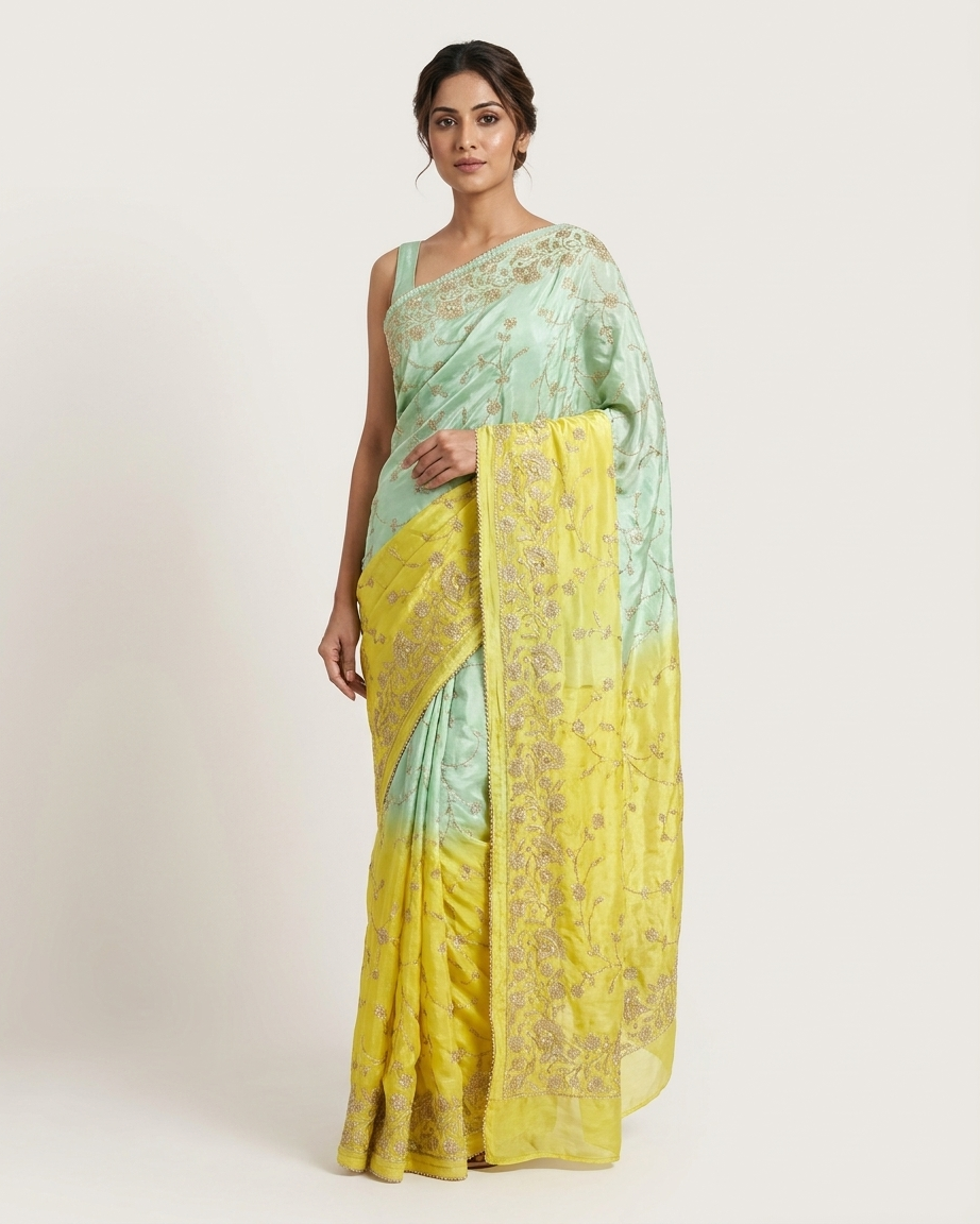 Mint Blossom Embroidered Saree