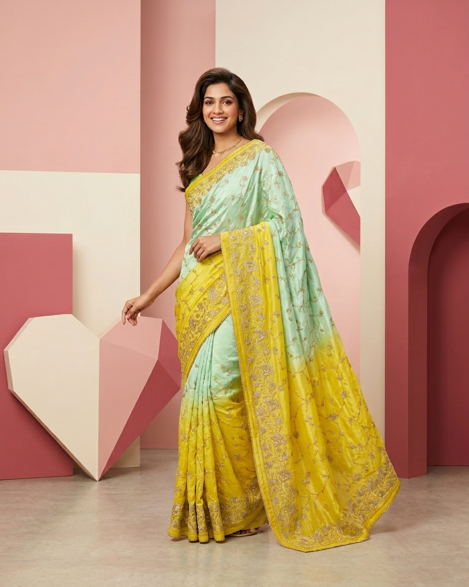 Mint Blossom Embroidered Saree
