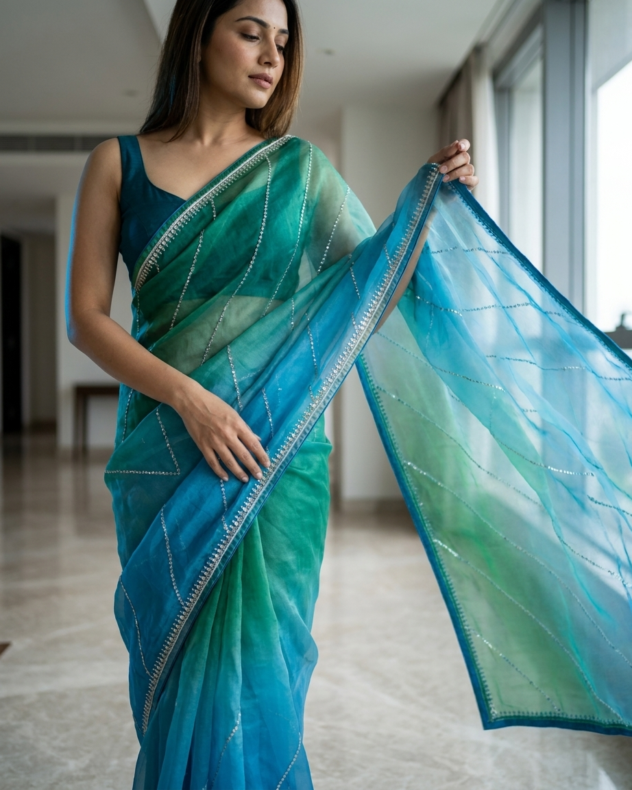 Ocean Mist Ombre Saree