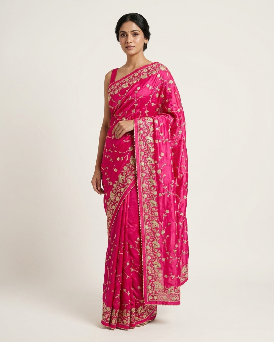 Rani Pink Bird Motif Saree