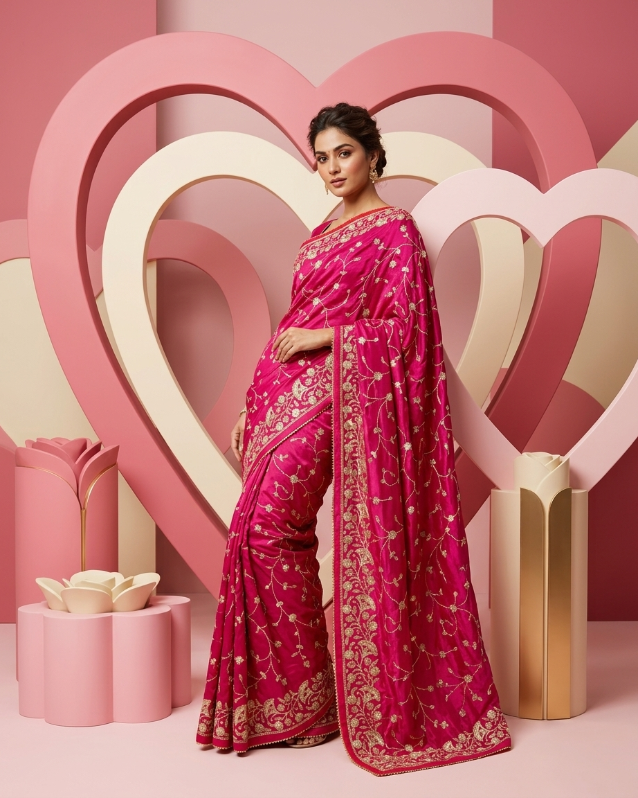 Rani Pink Bird Motif Saree