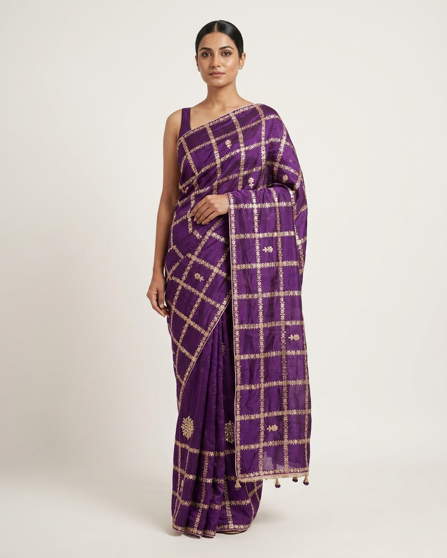 Regal Amethyst Checkered Saree