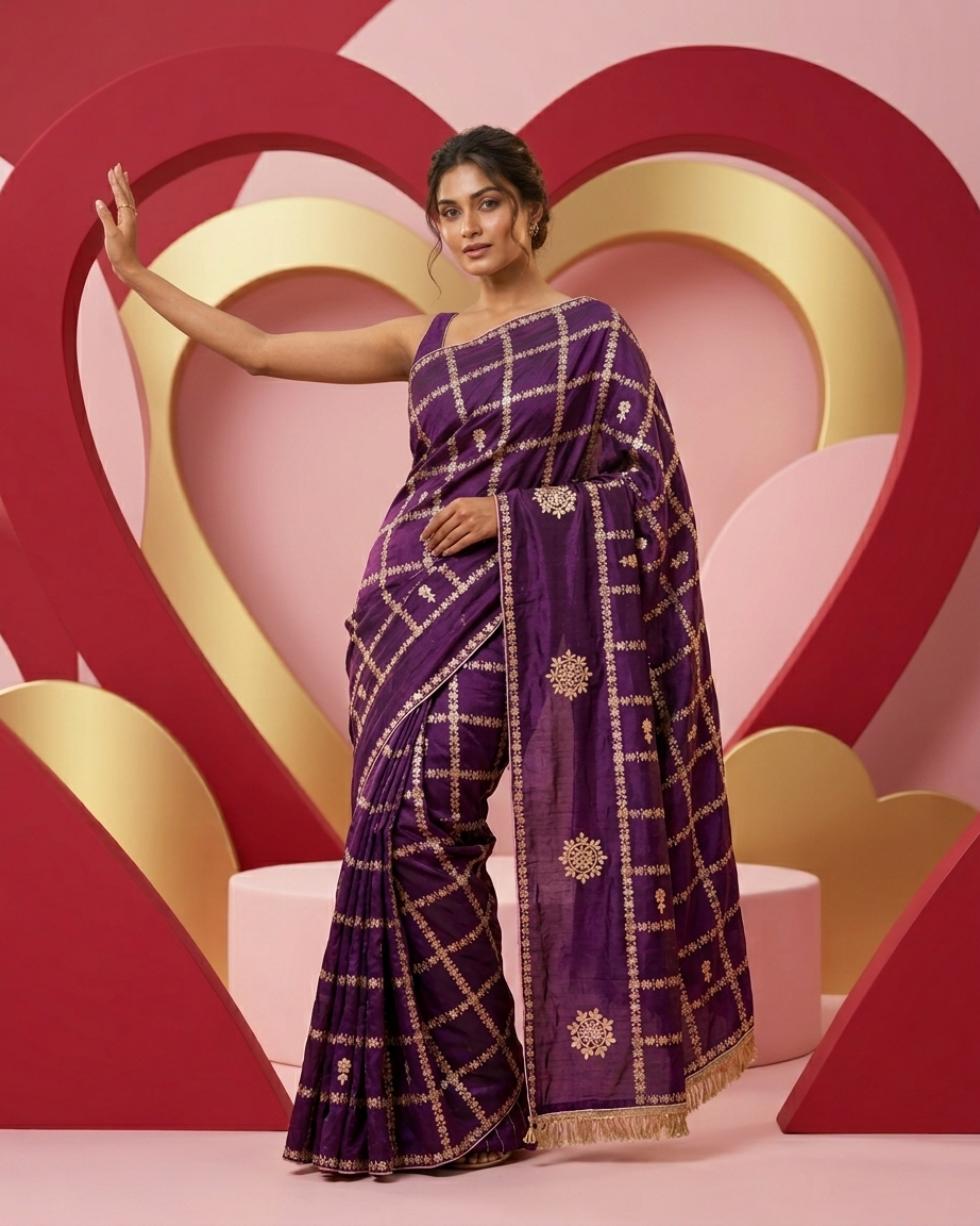Regal Amethyst Checkered Saree