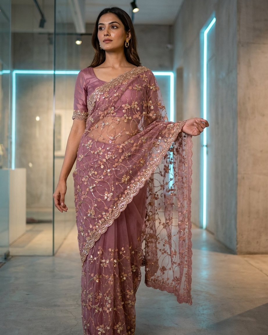 Rose Gold Bloom Saree
