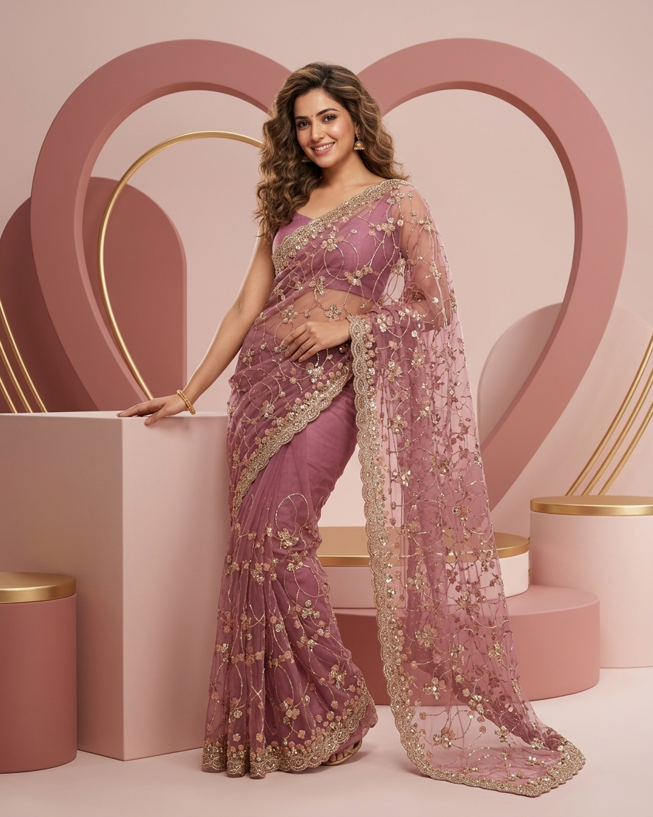 Rose Gold Bloom Saree