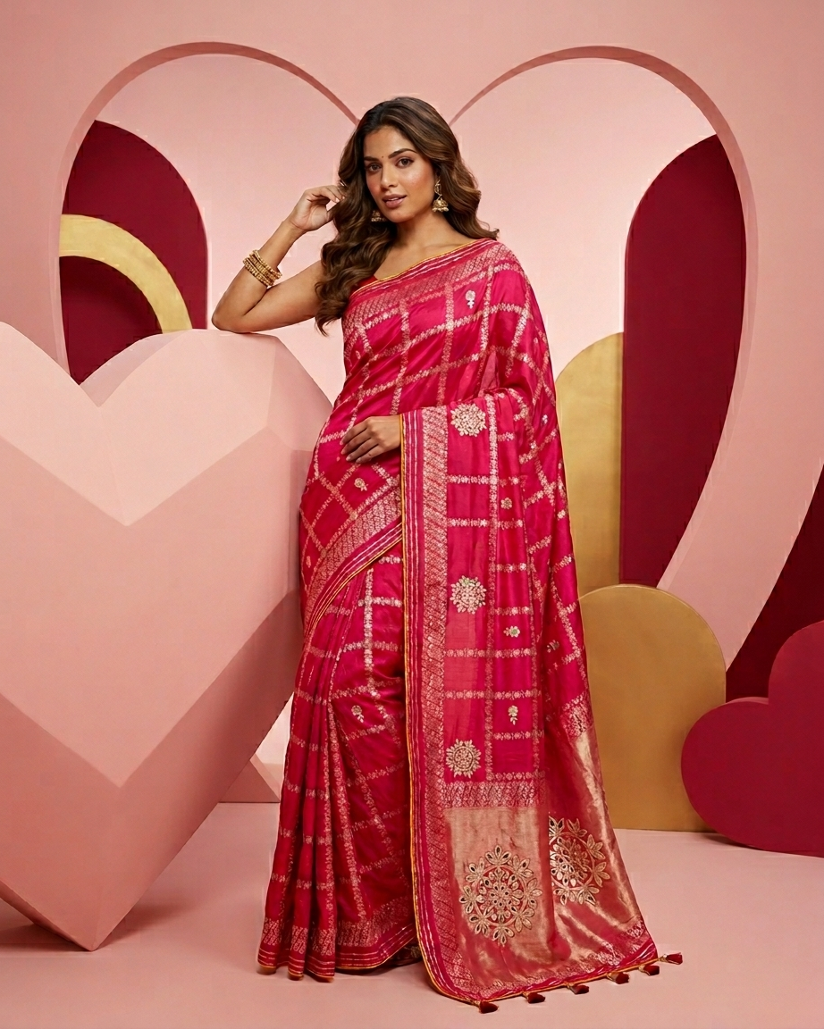 Royal Fuchsia Checkered Saree