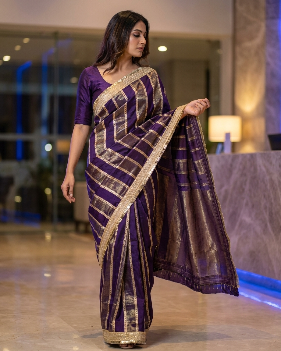 Royal Violet Temple Border Saree