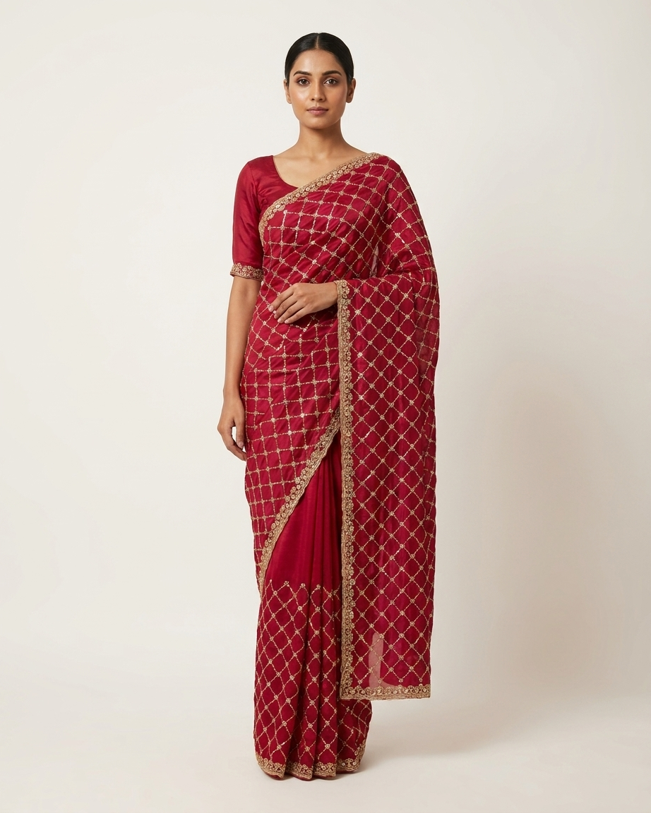 Ruby Diamond Sequin Saree
