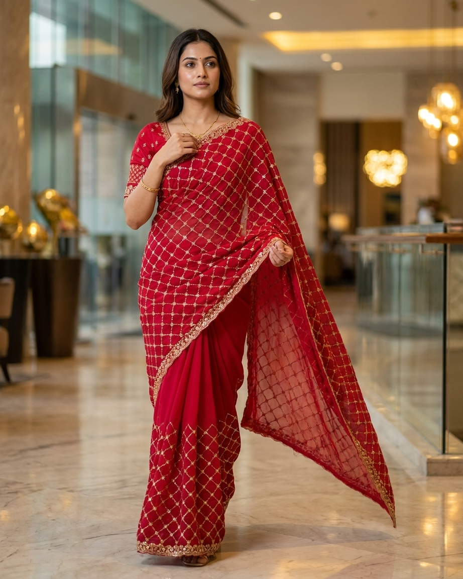Ruby Diamond Sequin Saree