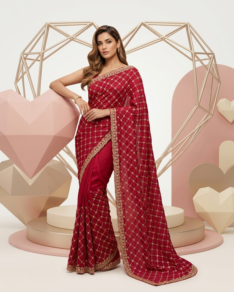 Ruby Diamond Sequin Saree