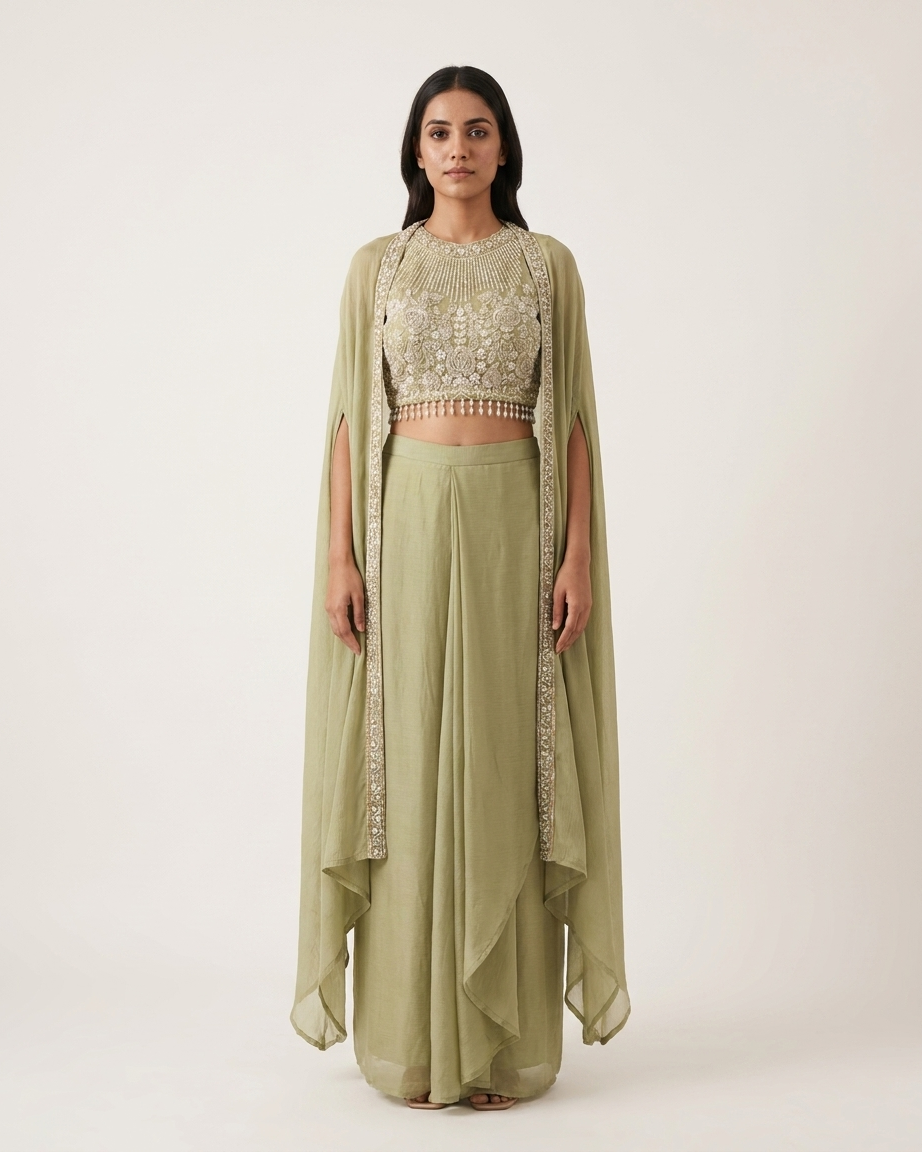 Sage Aura Cape Palazzo Set