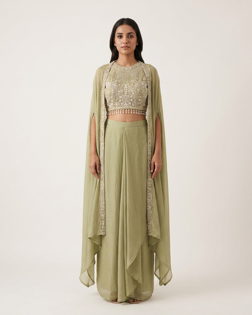Sage Aura Cape Palazzo Set