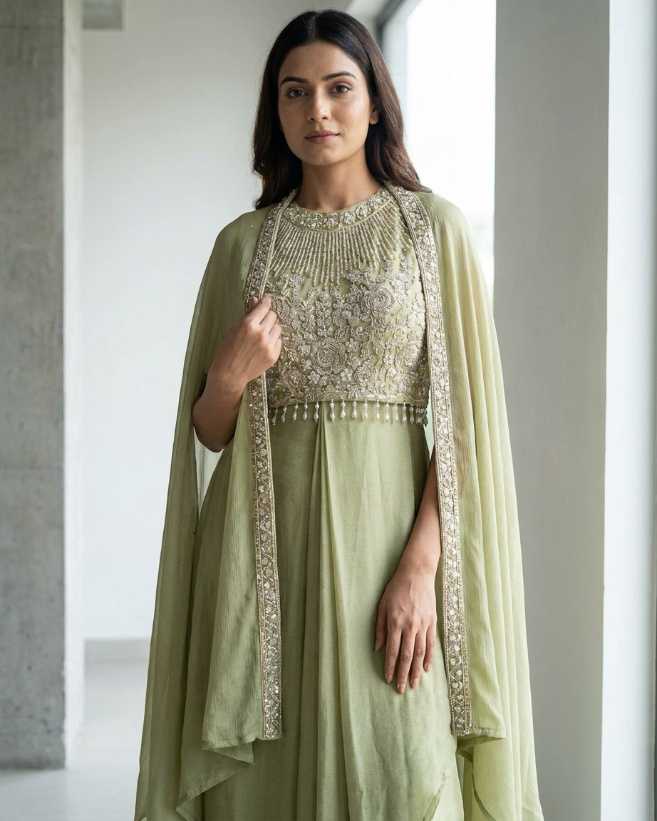 Sage Aura Cape Palazzo Set