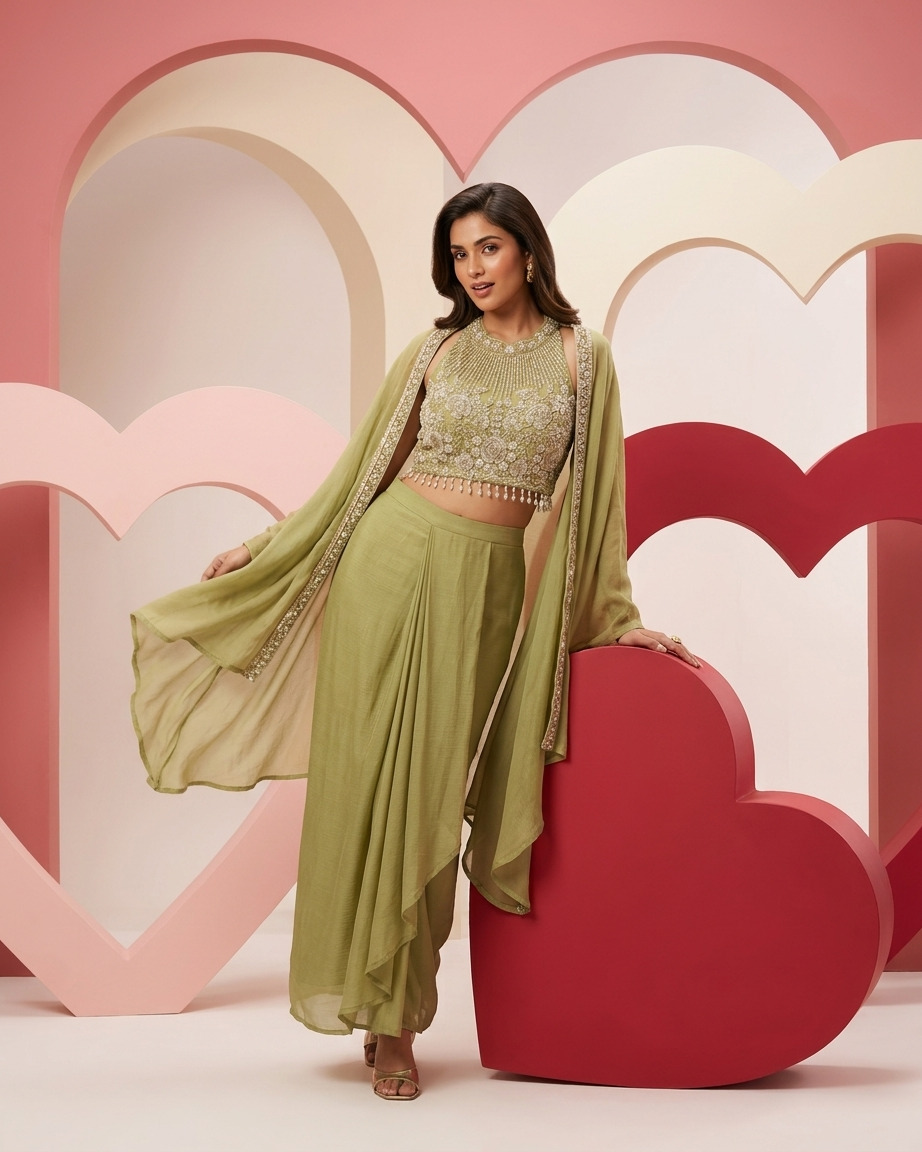 Sage Aura Cape Palazzo Set