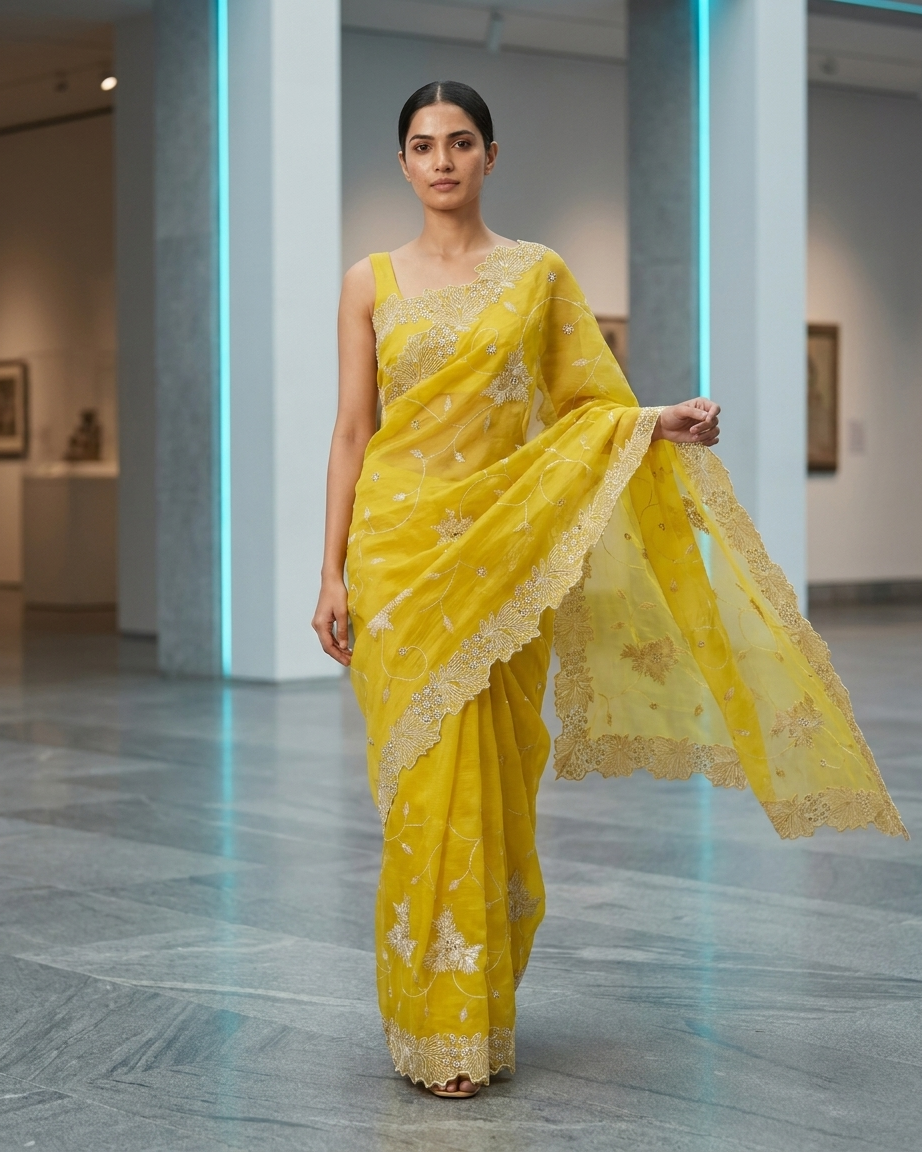 Sunshine Bloom Embroidered Saree