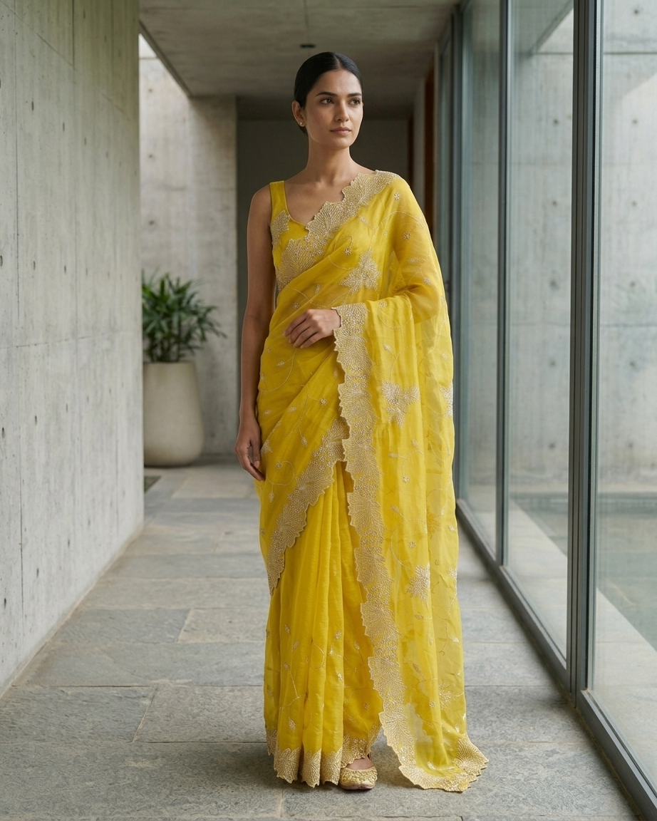 Sunshine Bloom Embroidered Saree