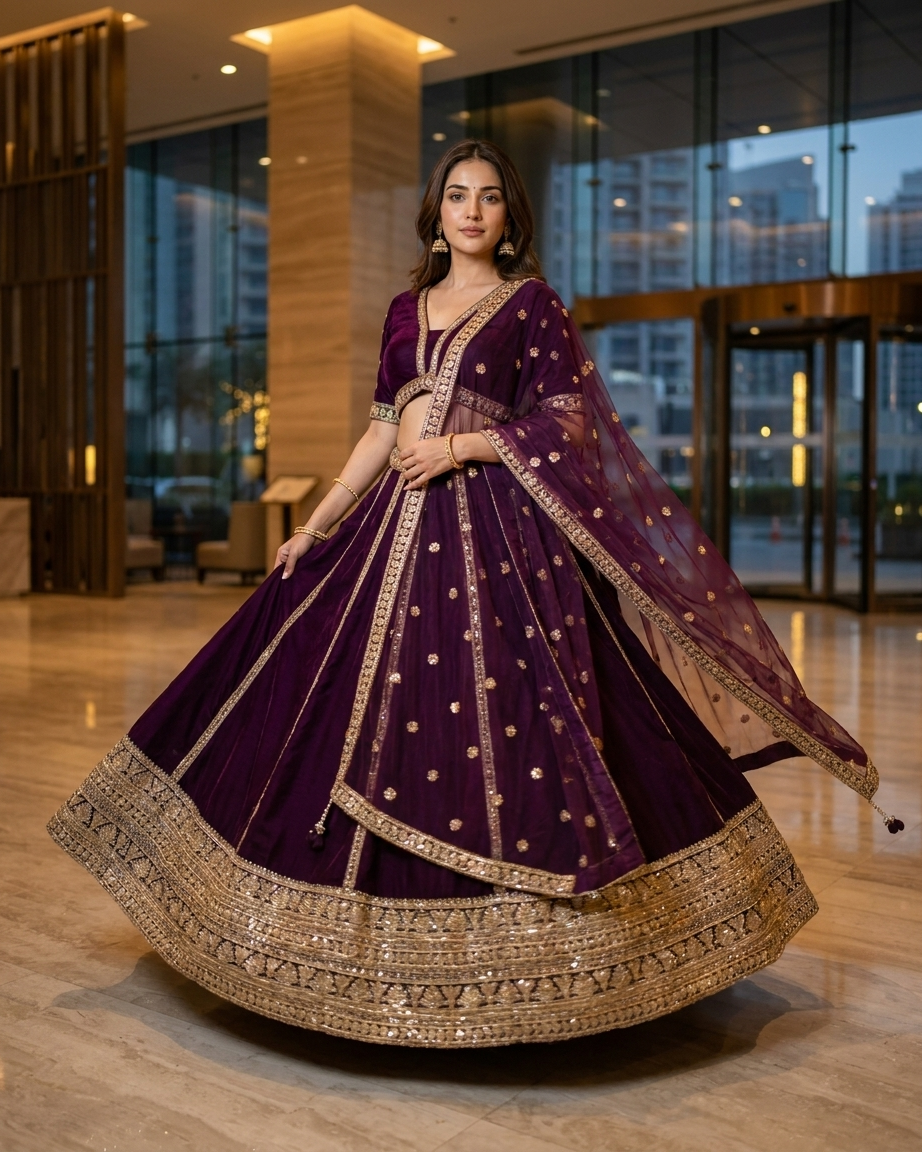 Velvet Amethyst Lehenga