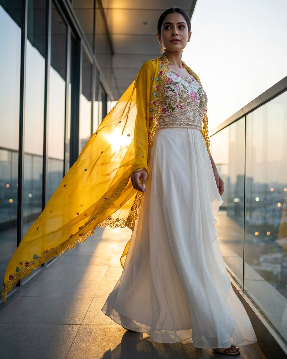 Sunlit Blossom Draped Skirt Set